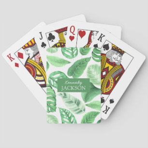 Jeu De Cartes Tropical Floral Vert Feuille Verdure Monogramme