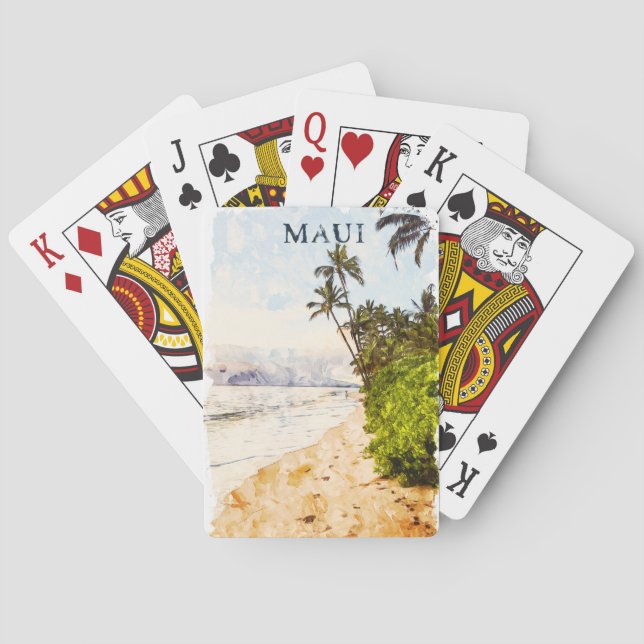Jeu De Cartes Tropical Maui Hawaii Aquarelle Voyage (dos)