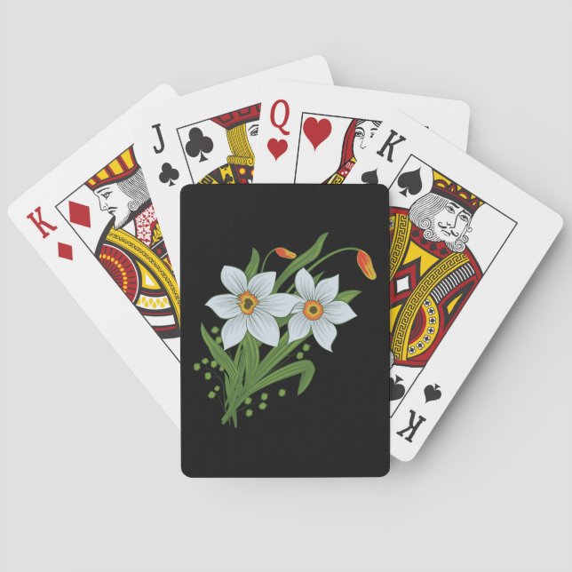 Jeu De Cartes Tulipes et jonquilles Fleurs Arrière - plan noir (dos)