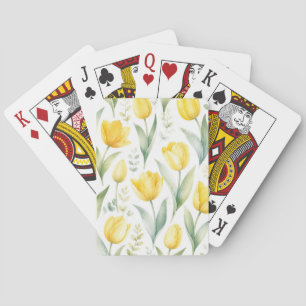 Jeu De Cartes Tulipes jaunes Peinture florale aquarelle Botaniqu