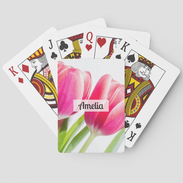 Jeu De Cartes Tulipes roses avec Feuille vert photo (dos)