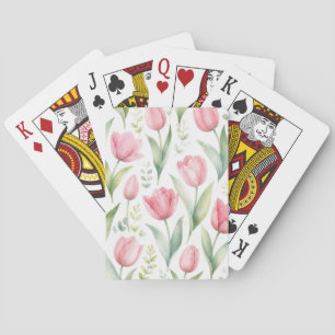 Jeu De Cartes Tulipes roses Peinture florale aquarelle botanique