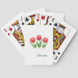 Jeu De Cartes Tulipes rouges aquarelle personnalisées 