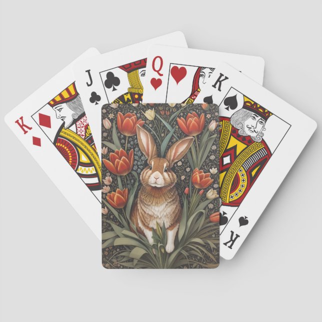 Jeu De Cartes Tulipes rouges Brown de lapin William Morris inspi (dos)