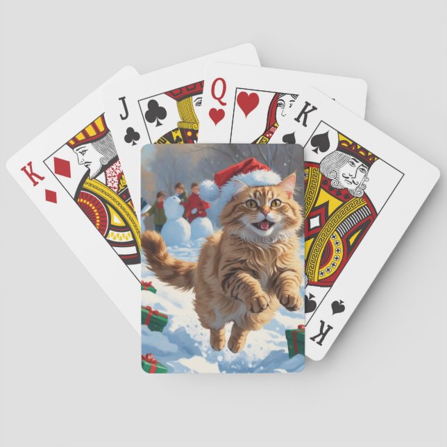 Jeu De Cartes Turc Angora Chat Courir en Casquette de Noël de ne (dos)