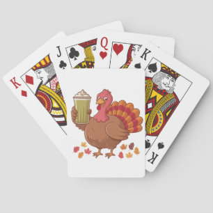 Jeu De Cartes Turquie tenant un verre de Matcha Thanksgiving
