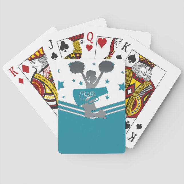 Jeu De Cartes Turquoise Blanc Étoiles Argent Cheer Cheer-leading (dos)