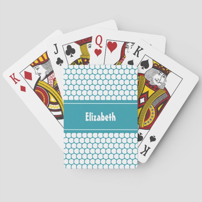 Jeu De Cartes Turquoise Blanc Personnalisé Nom géométrique (dos)