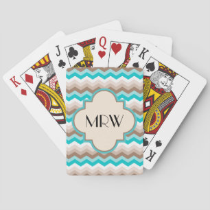 Jeu De Cartes Turquoise Bleu Brown Chevron Moderne Monogramme