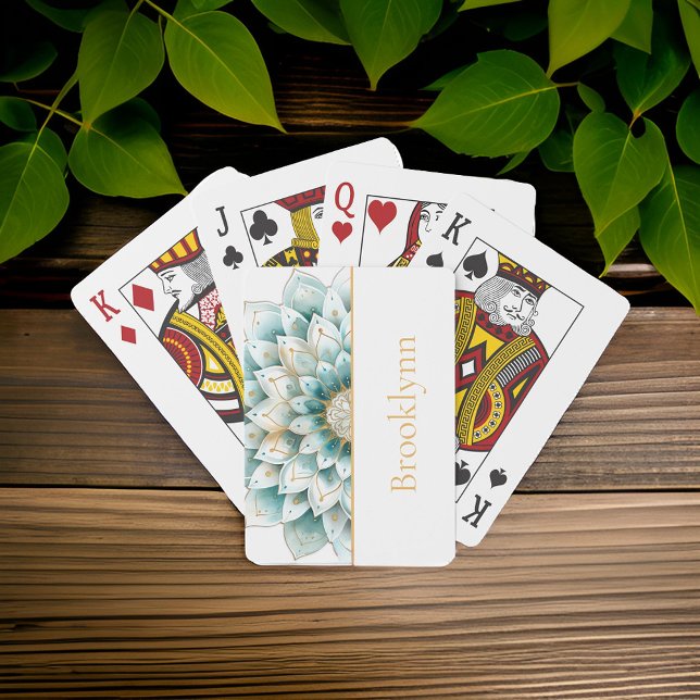 Jeu De Cartes Turquoise bleu or Floral Mandala Personnalisé (Créateur téléchargé)