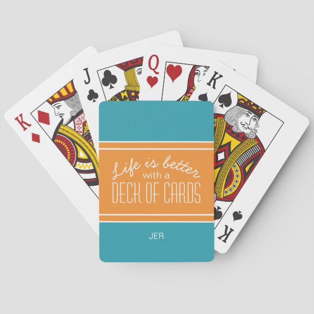 Jeu De Cartes Turquoise & Orange Life is Better Citations Initia (dos)