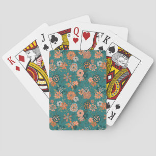 Jeu De Cartes Turquoise Orange tendance Floral Vine Motif