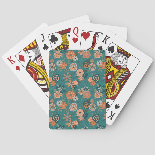 Jeu De Cartes Turquoise Orange tendance Floral Vine Motif (dos)