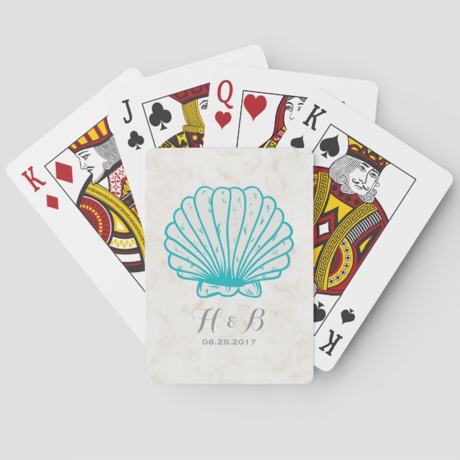 Jeu De Cartes Turquoise Rustic Seashell Mariage (dos)