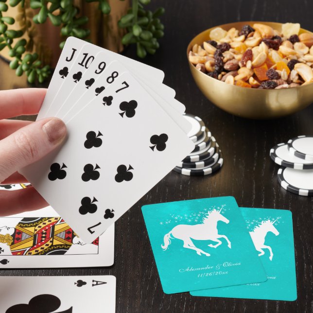 Jeu De Cartes Turquoise Unicorn Wedding Favor Card Deck (In Situ)