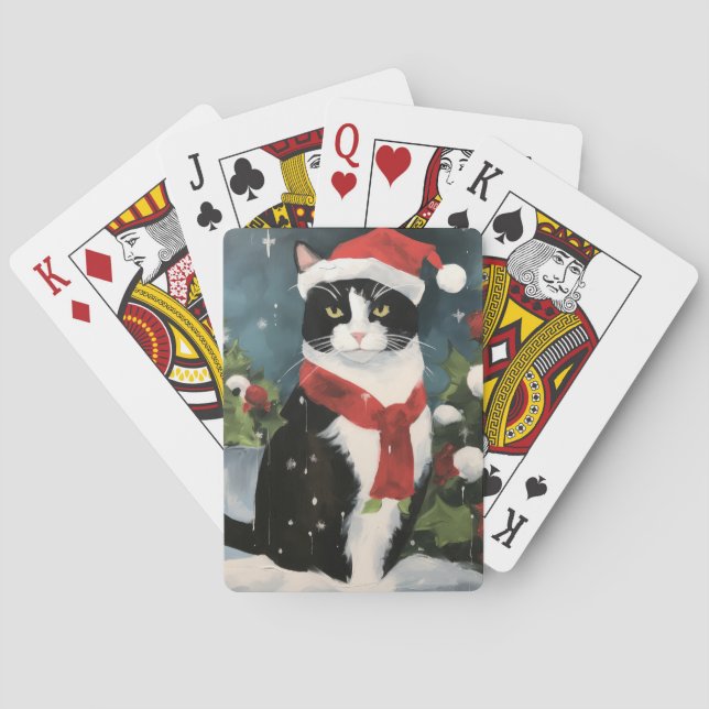 Jeu De Cartes Tuxedo Chat en Noël de neige (dos)
