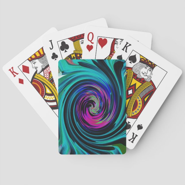 Jeu De Cartes Twirl Abstrait noir et turquoise (dos)