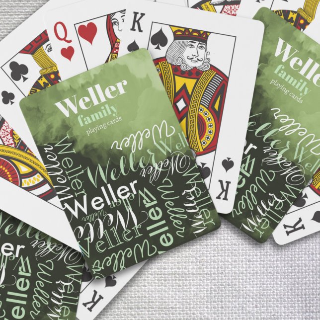 Jeu De Cartes Typographie du nom de famille imprimée sur vert (Créateur téléchargé)