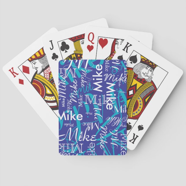 Jeu De Cartes Typographie moderne Nom Surdimensionné sur bleu (dos)