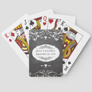 Jeu De Cartes Typographie Tableau Noir Personnalisé Rose Mariage