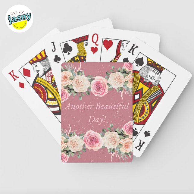 Jeu De Cartes Un autre beau jour rose et blanc Roses Floral (Créateur téléchargé)
