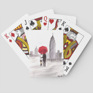 Jeu De Cartes Un couple d'amour à New York avec parapluie rouge