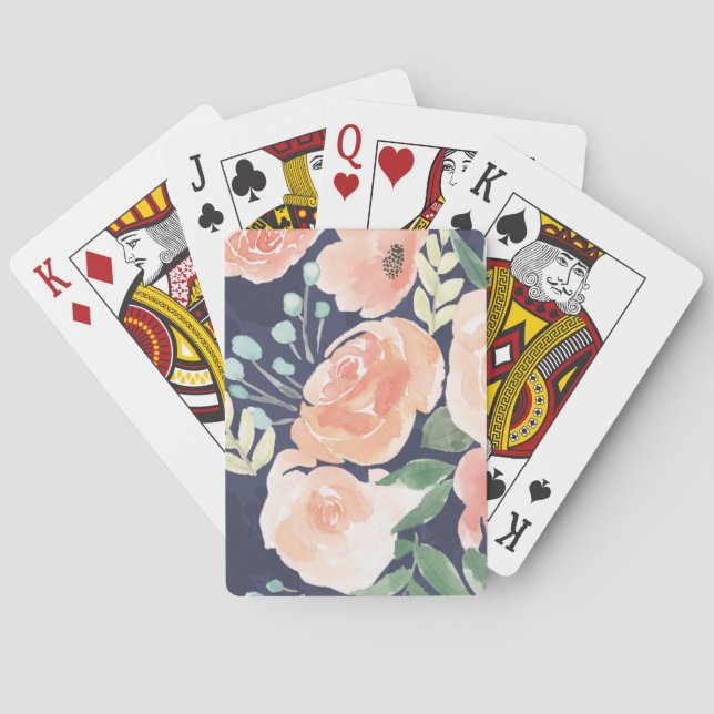 Jeu De Cartes Un délice florissant | Pêche et Roses bleus et pav (dos)