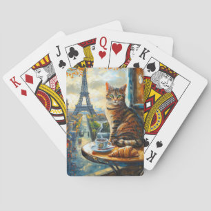 Jeu De Cartes Un matin à Paris Chat tigré dans un café