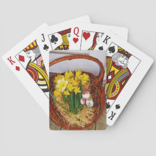 Jeu De Cartes Un panier de jonquilles jaunes et d'oeufs de Pâque
