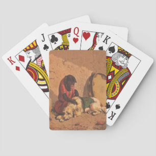 Jeu De Cartes Un Singe Et Un Chien Avec Un Grand Tambourin
