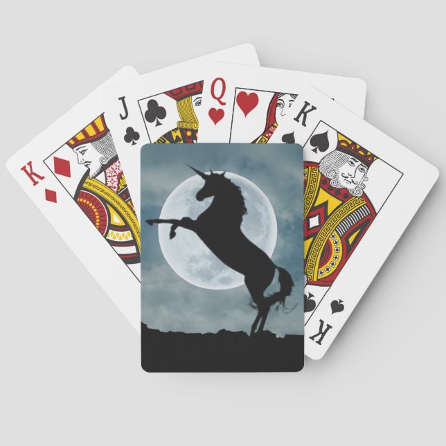 Jeu De Cartes Unicorne Silhouette Pleine lune Ciel de nuit, ZKOA (dos)
