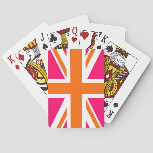 Jeu De Cartes Union Jack rose et orange (dos)