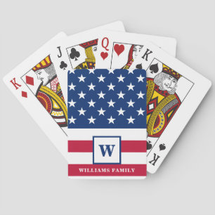 Jeu De Cartes USA American Flag Monogramme Nom de famille 4 juil