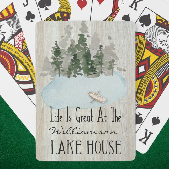 Jeu De Cartes Vacances d'été modernes Famille Lake House (Custom Playing Cards to share at your summer vacation lake house. Monogrammed with family name.)