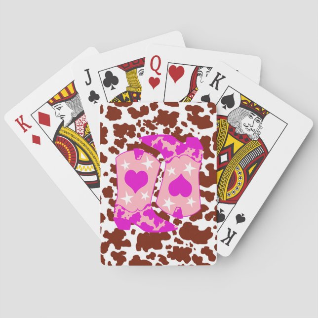 Jeu De Cartes Vache Brown Imprimer Boots de cowboy rose (dos)