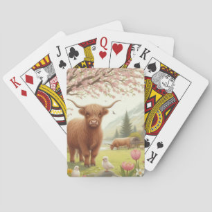 Jeu De Cartes Vache des hautes terres mignonne, florale/printani