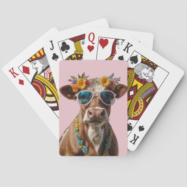 Jeu De Cartes Vache gaie avec lunettes de soleil (dos)