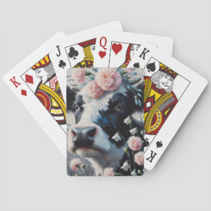 Jeu De Cartes Vache Holstein dans les fleurs Agritourisme peintu