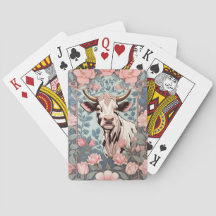 Jeu De Cartes Vache mignonne avec Arrière - plan floral rose