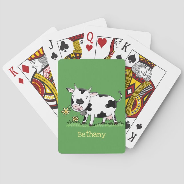 Jeu De Cartes Vache mignonne en vert dessin animé sur le terrain (dos)