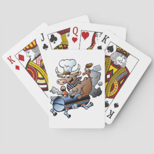 Jeu De Cartes Vache Montant Un BBQ Jouant Aux Cartes