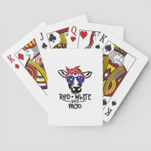 Jeu De Cartes Vache patriotique rouge blanc et moo 4 juillet