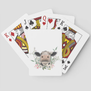 Jeu De Cartes vaches nez baiser fleurs aquarelle gris animal de
