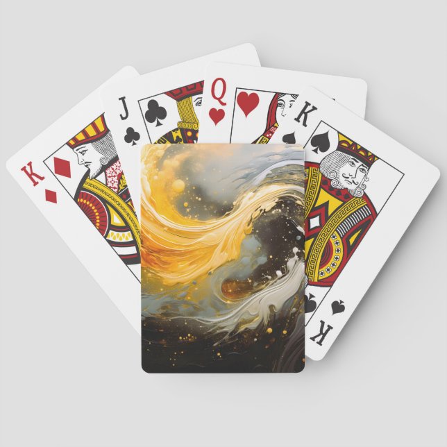 Jeu De Cartes Vagues modernes en marbre abstrait doré (dos)
