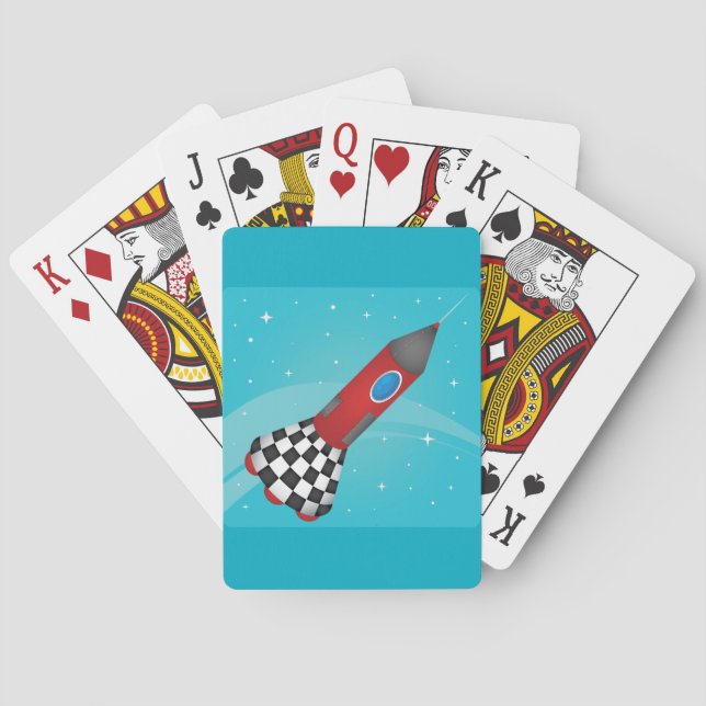 Jeu De Cartes Vaisseau Fusée Rouge Rétro dans l'Espace Galactiqu (dos)
