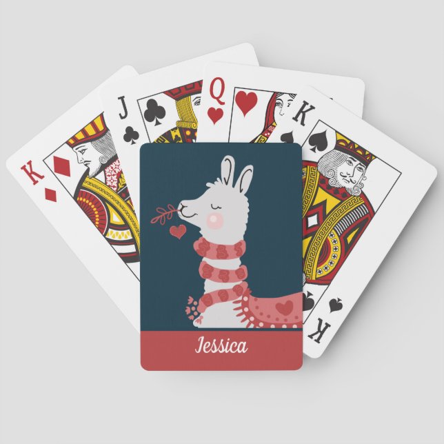 Jeu De Cartes Valentine Llama Nom personnalisé (dos)