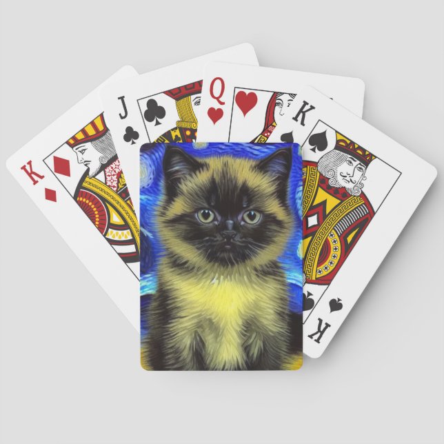 Jeu De Cartes Van Gogh Starry Nuit Siamese Cat (dos)