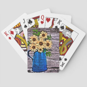 Jeu De Cartes Vase bleu impressionnisme rustique marguerite jaun