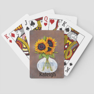 Jeu De Cartes Vase personnalisé de tournesols orange sur marron