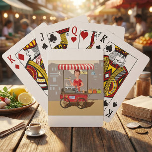 Jeu De Cartes Vendeur de street-food souriant Chariot de nourrit